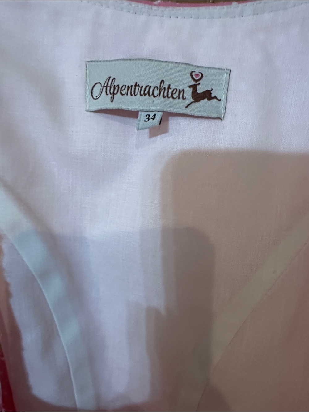 NWT pink polka dot midi dirndl with embroidered green taffeta apron. - Picture 6 of 10